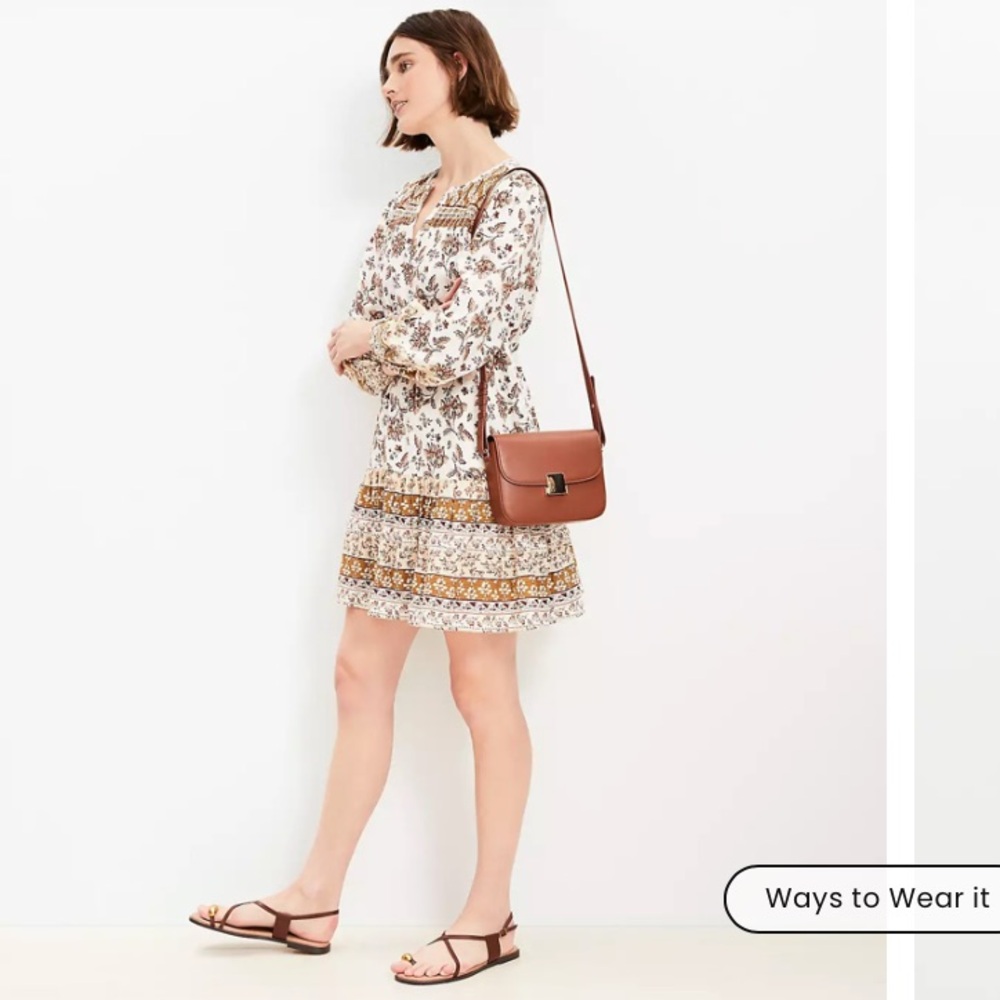 LOFT Floral Pleated Flounce Mini Dress